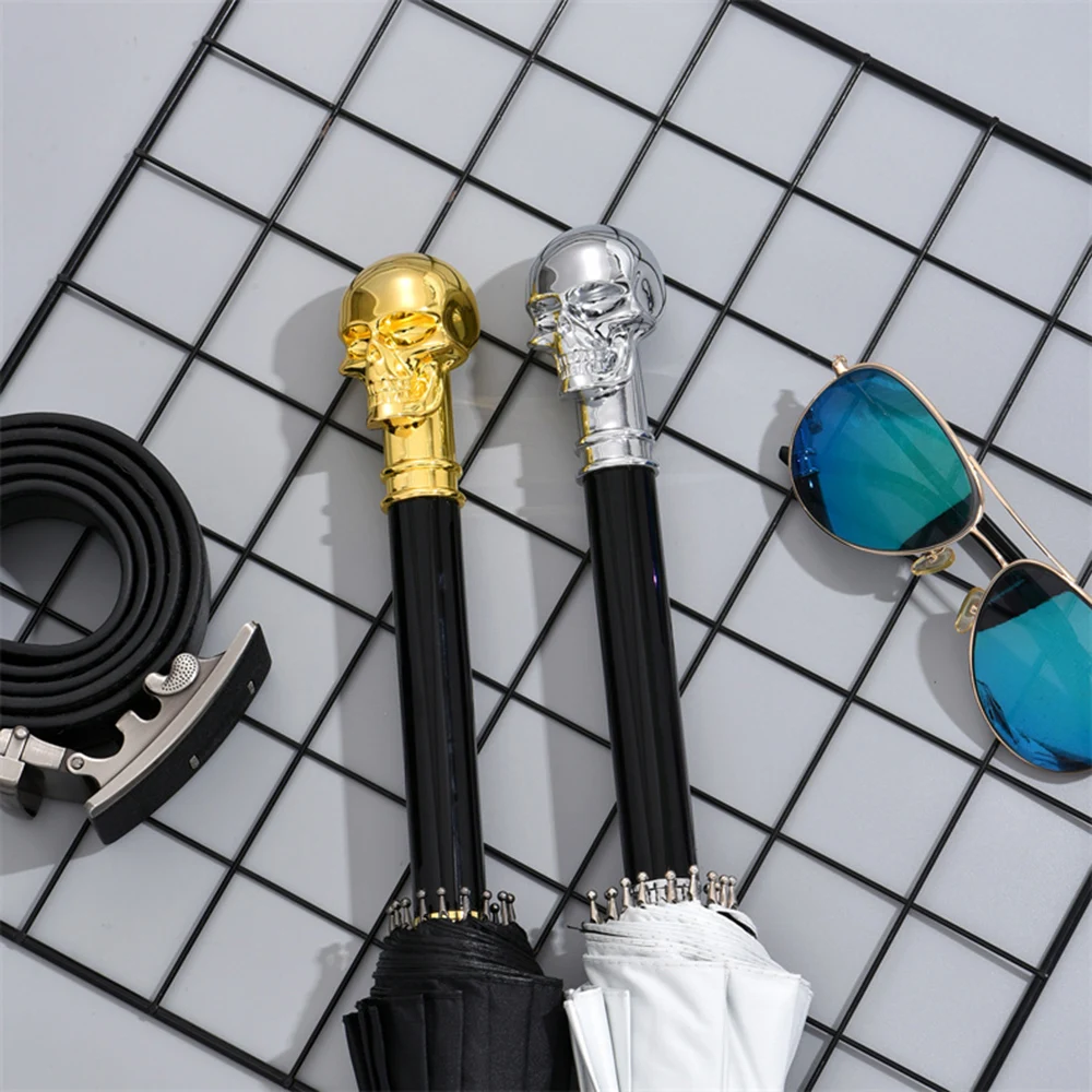 Silver Skull  Umbrella  Luxury Long Handle Sunny Umbrellas UV Protection Men Women Business Parasol Gentleman Gifts