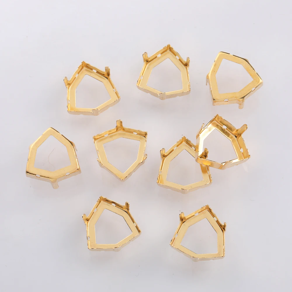 7-17mm Trilliant Rhinestone Frames Golden Claws For Needlework Sewing Copper Material Sewing Claws Triangle Base Container