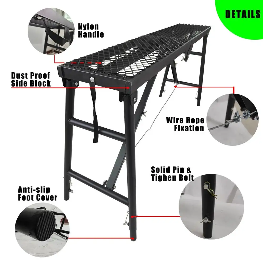 Platform perancah lipat portabel, tangga tangga kerja bangku maks 3,8 kaki tinggi dapat disesuaikan 1000 lbs kapasitas baja desain tidak licin