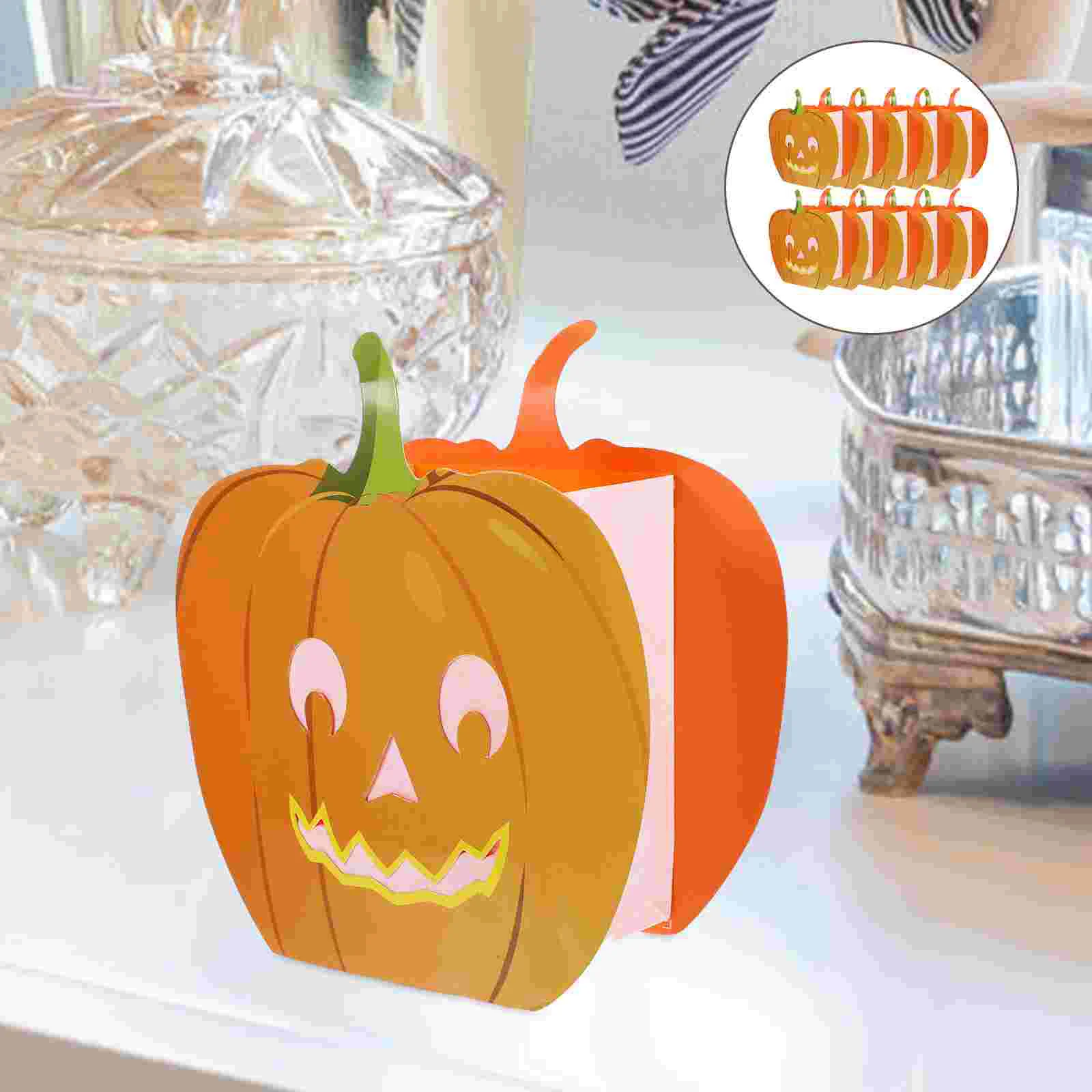 10 Pcs Halloween Pumpkin Flame Retardant Paper Bag Holder Hollow Bags Resistant