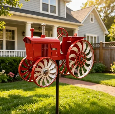 

Garden Wind Spinner,Green Tractor Windmill Stake with Rotating Wheels for Patio Yard Garden,Unique Outdoor Sculptures Ornament