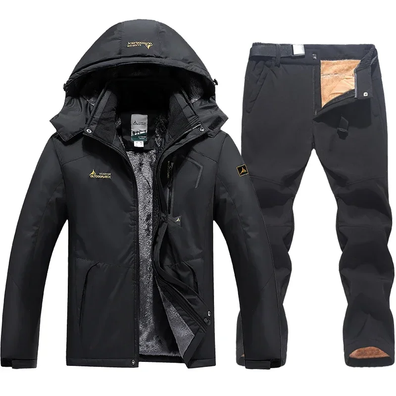 Men's Ski Suit Winter Waterproof Snowboard Wear Set Outdoor Men Snow Fleece Jackets Pants Overalls For Husband Windproof Hooded