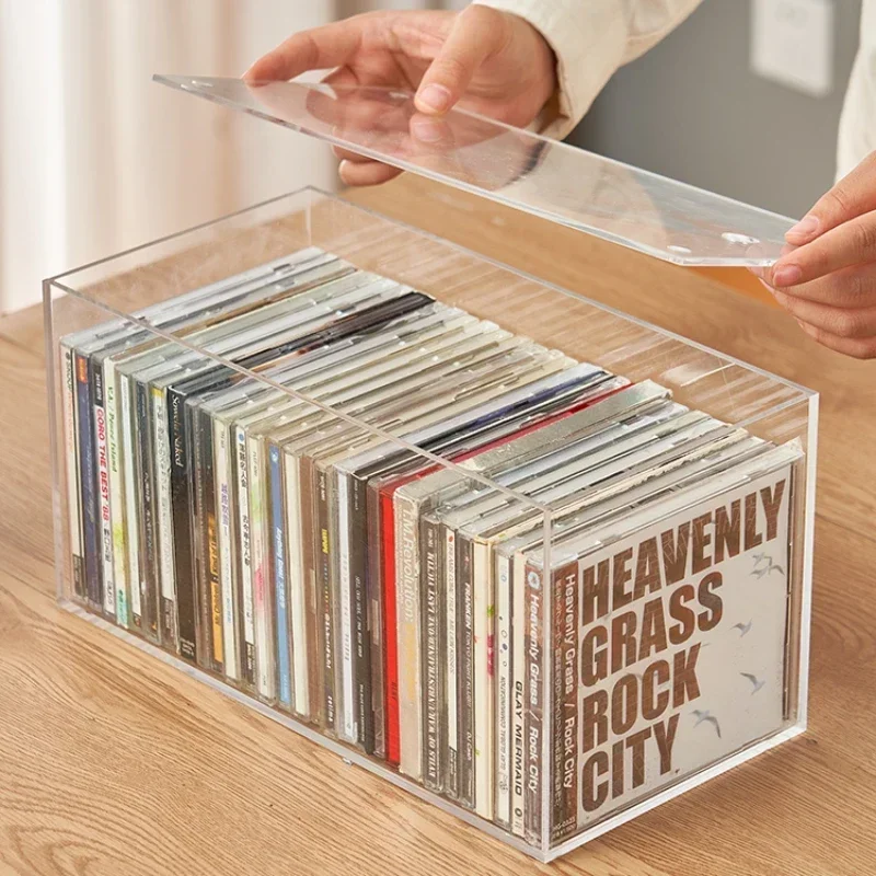 

Spacious Transparent Acrylic Storage Box for Home, Plastic DVD CD Organizers with Dustproof Music Album Bin, Large Disc Holder