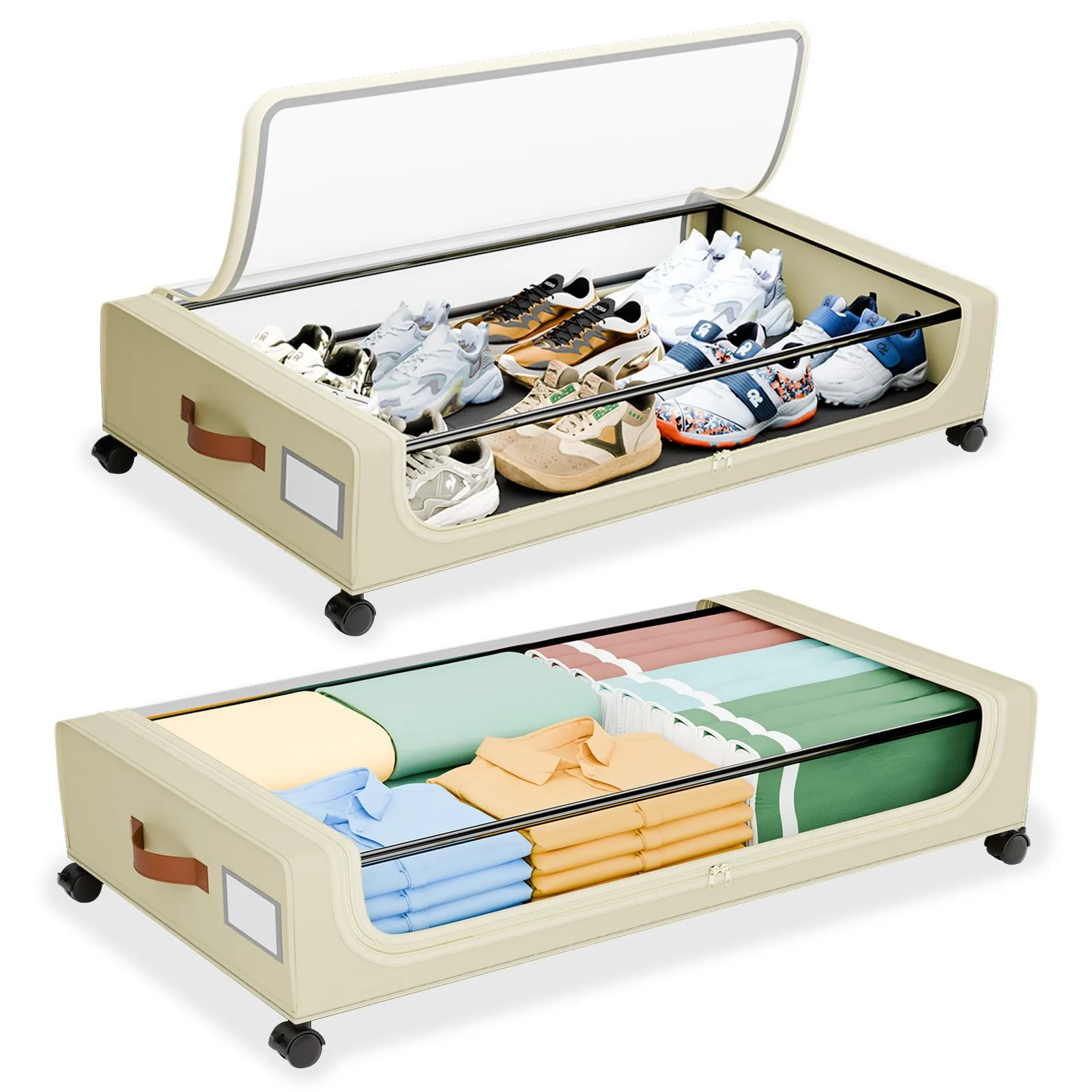 

2 Under Bed Drawers on Wheels - Fabric Storage Containers with Lids for Clothes