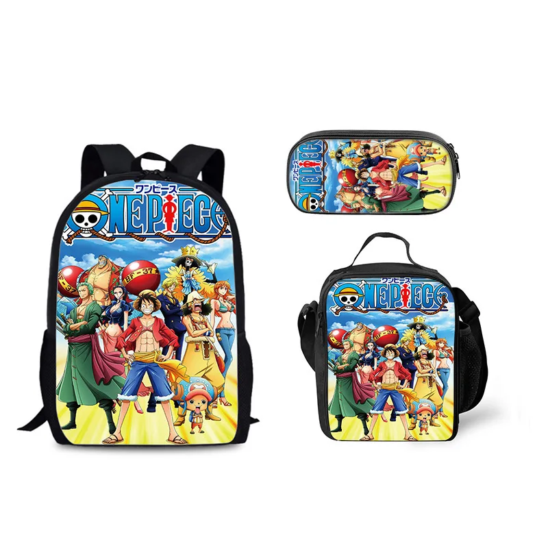 

One Piece 3Pcs Set School Backpack Monkey D. Luffy Backpack Pencil Bags Bookbag with Lunch bag Knapsack Best Gift