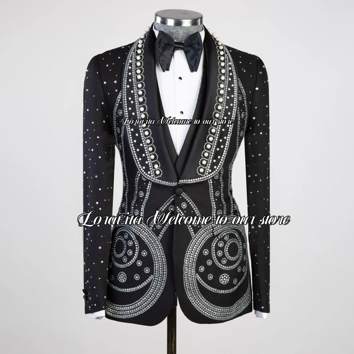 

Business Male Prom Party Blazer Luxury Sparkly Crystals Men Suits Double Brested Wedding Groom Tuxedo 3 Pieces Set Costume Homme