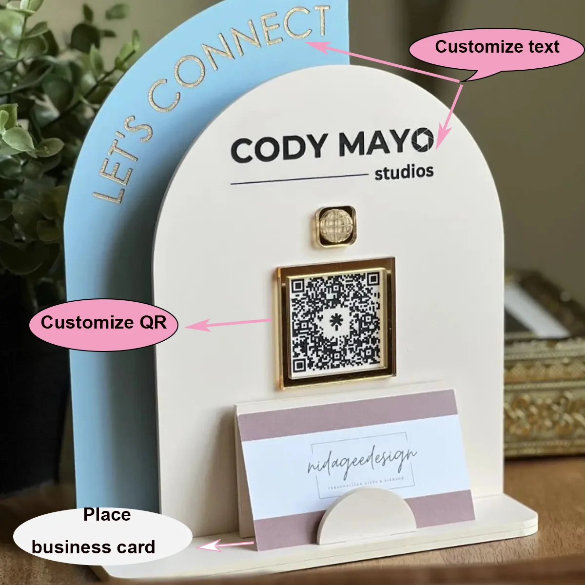 Logotipo personalizado, señal de código QR múltiple, soporte de pago acrílico con Base acrílica para redes sociales, revisión de Google Business, sin contacto