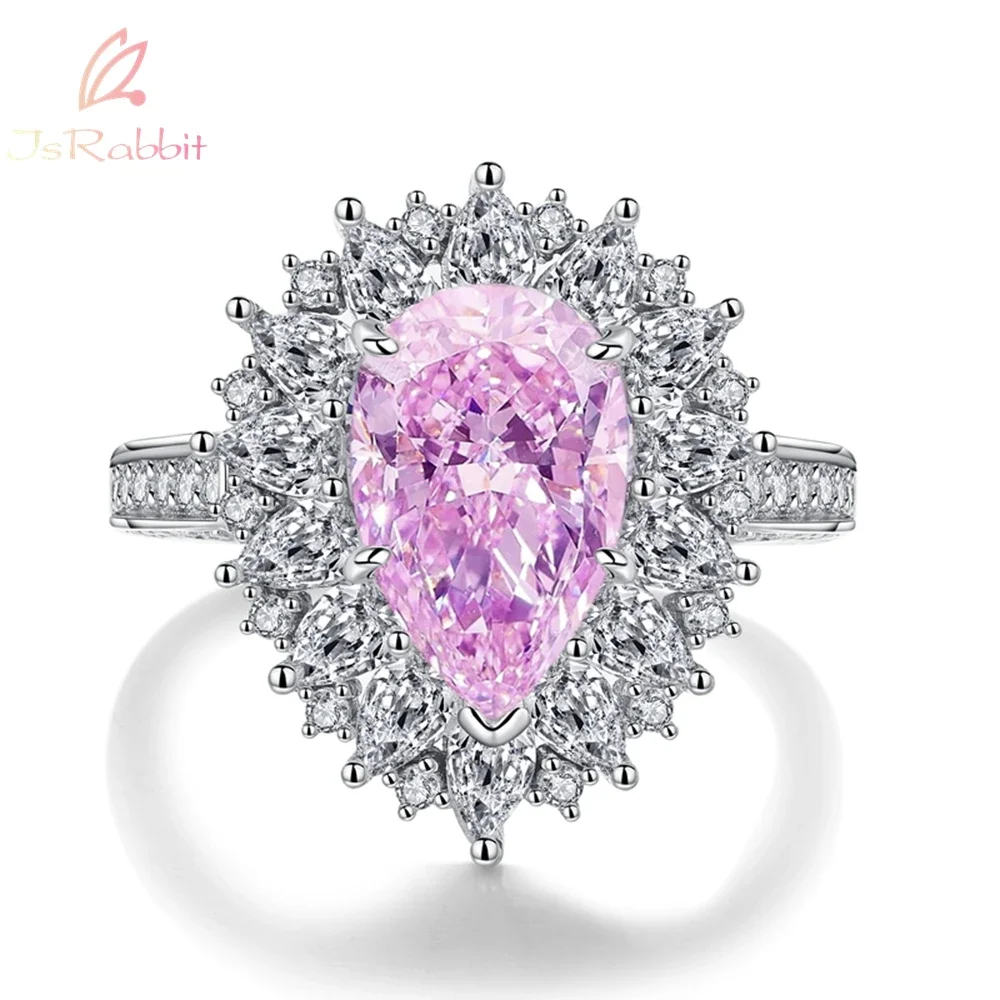 IsRabbit 18K Gold Plated 8*12MM Pink Sapphire Diamond Sparkling Ring for Women Anniversary Gift 925 Sterling Silver Fine Jewelry