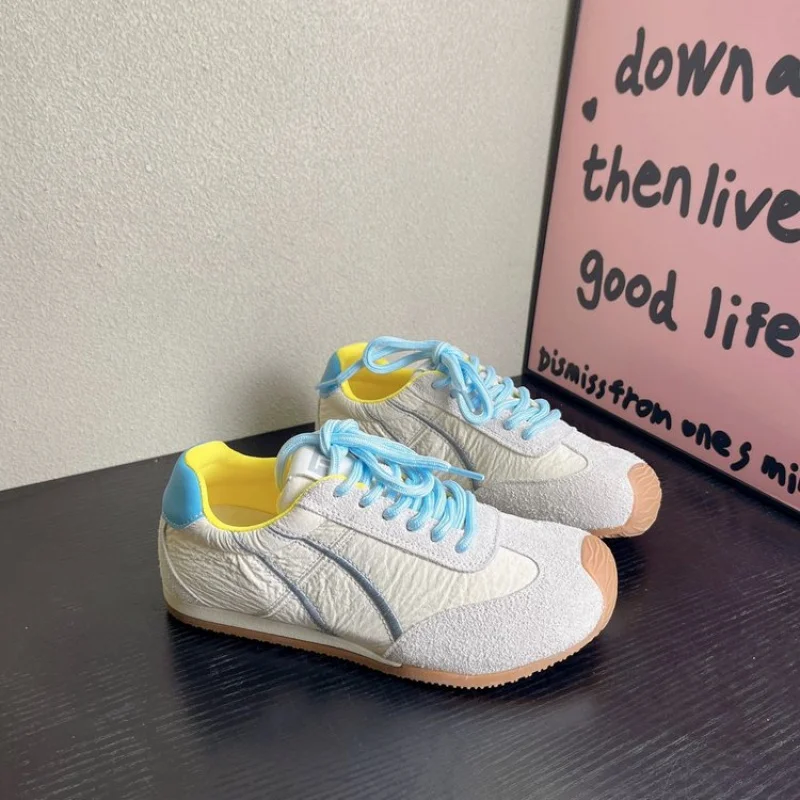 

2025 Fall New German Army Trainers for Women Muted Color Block Casual Sneakers Lightweight Flat Sole Shoes