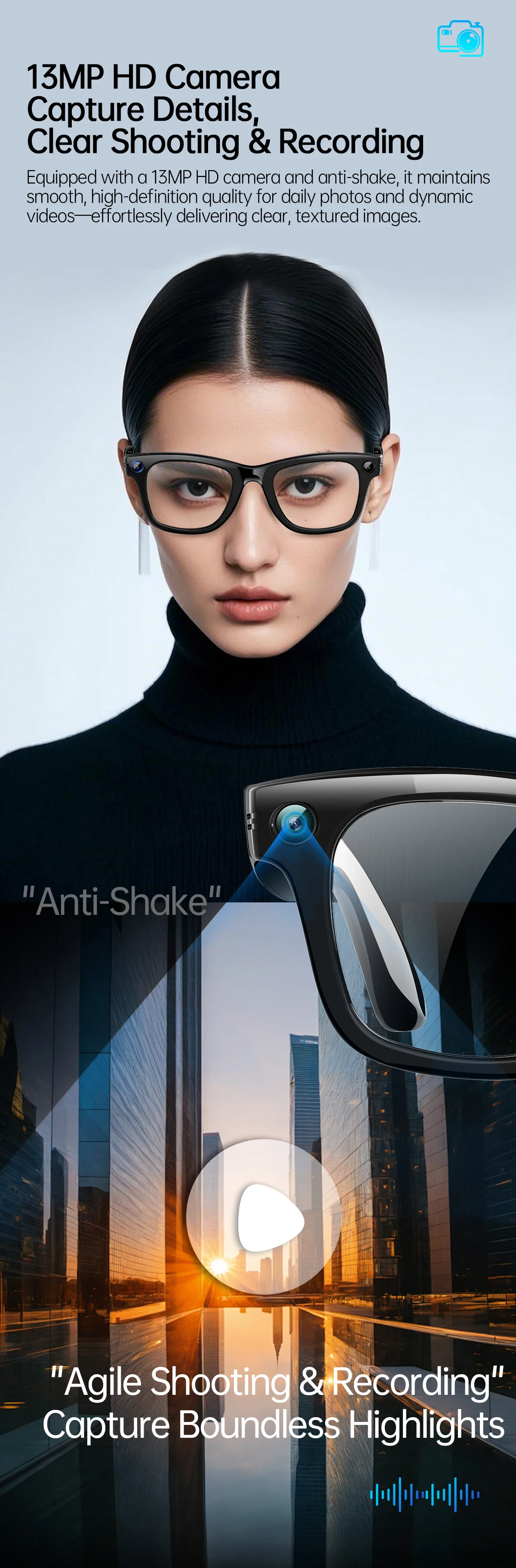 2026 Smarte KI-Brille für Herren mit 1080P HD-Videoaufnahme, ChatGPT-Integration, Bluetooth-Anruffunktion, 32GB ROM und Sprachübersetzung – Detail 4