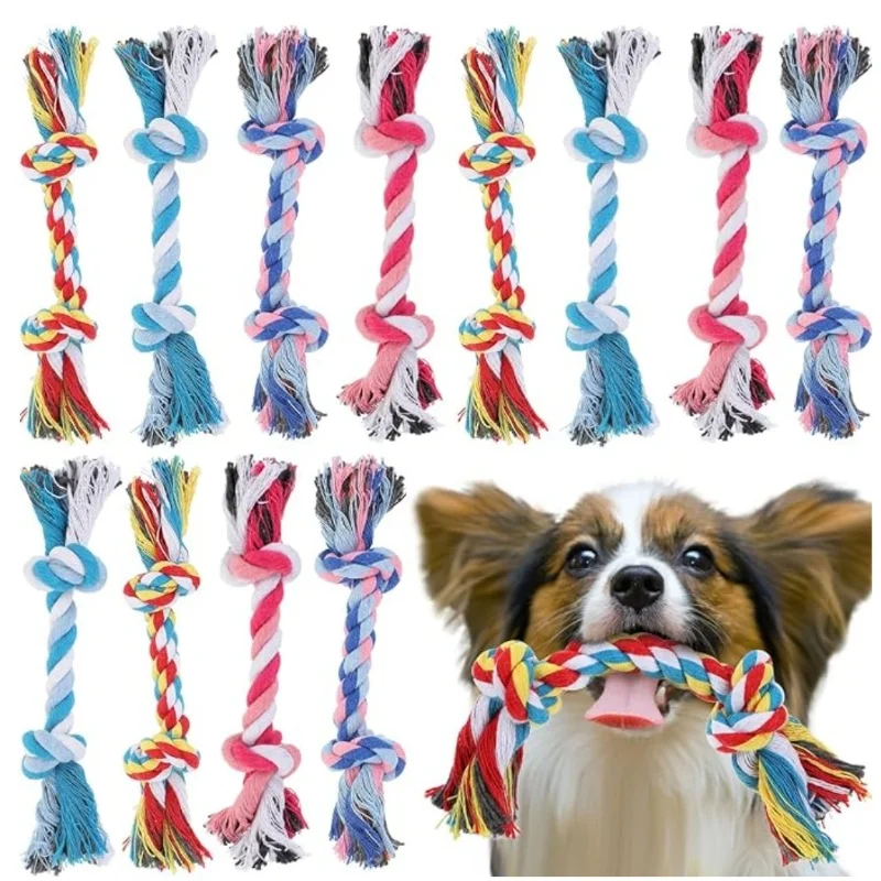 Random Color Cotton Rope Pet Toy Double Knot Bite Resistant Dog And Cat Chew Toy Funny Puppy Teething Supplies