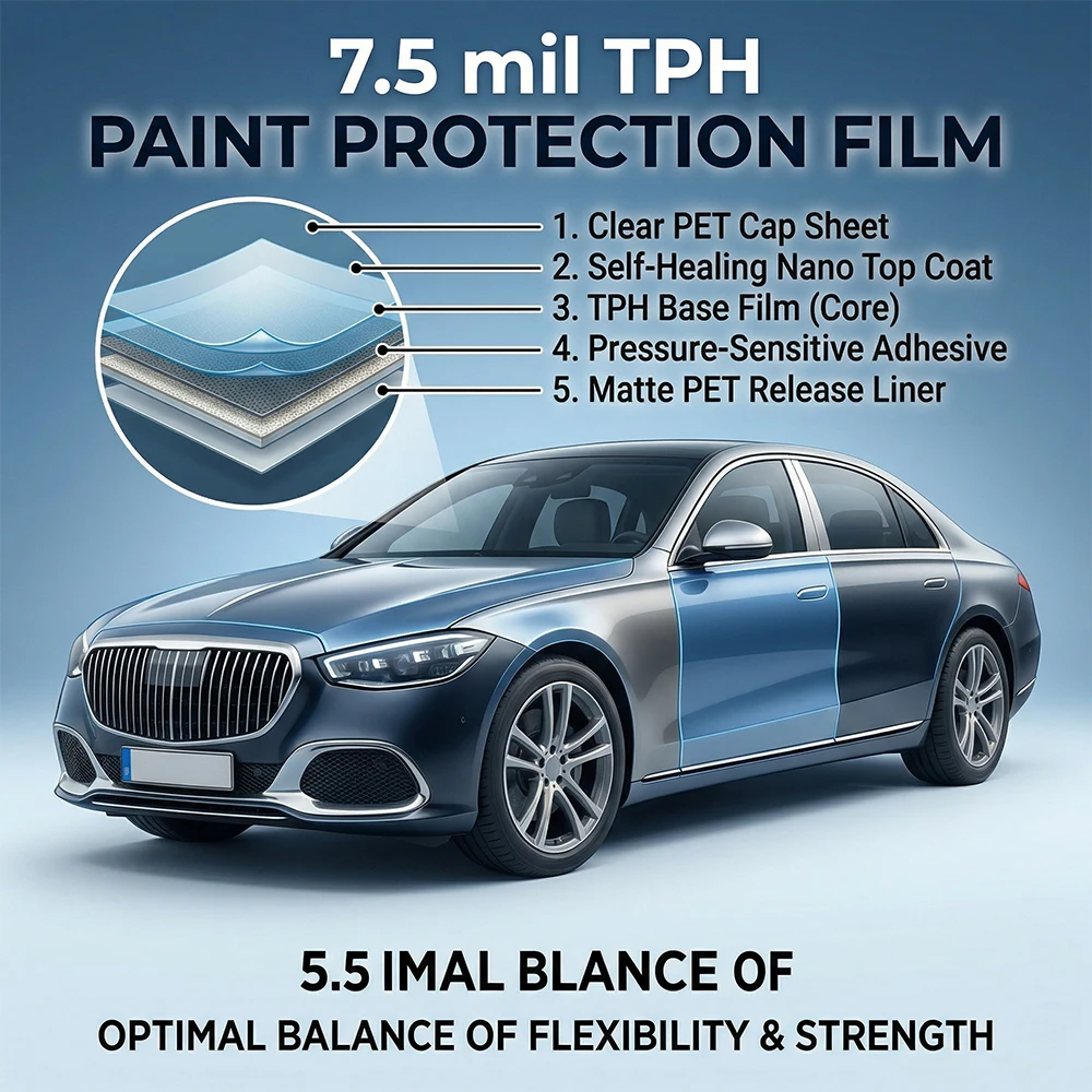 7,5mil TPH Autofolien-PPF-Lackschutzfolie, transparente kratzfeste klare Aufkleber, selbstklebende hydrophobe Autolackschutzfolie, DIY-Fahrzeugkarosserie unsichtbare Autofolie, vergilbungsbeständige Außen-Schutzfolie, Autodekoration – Detail 2