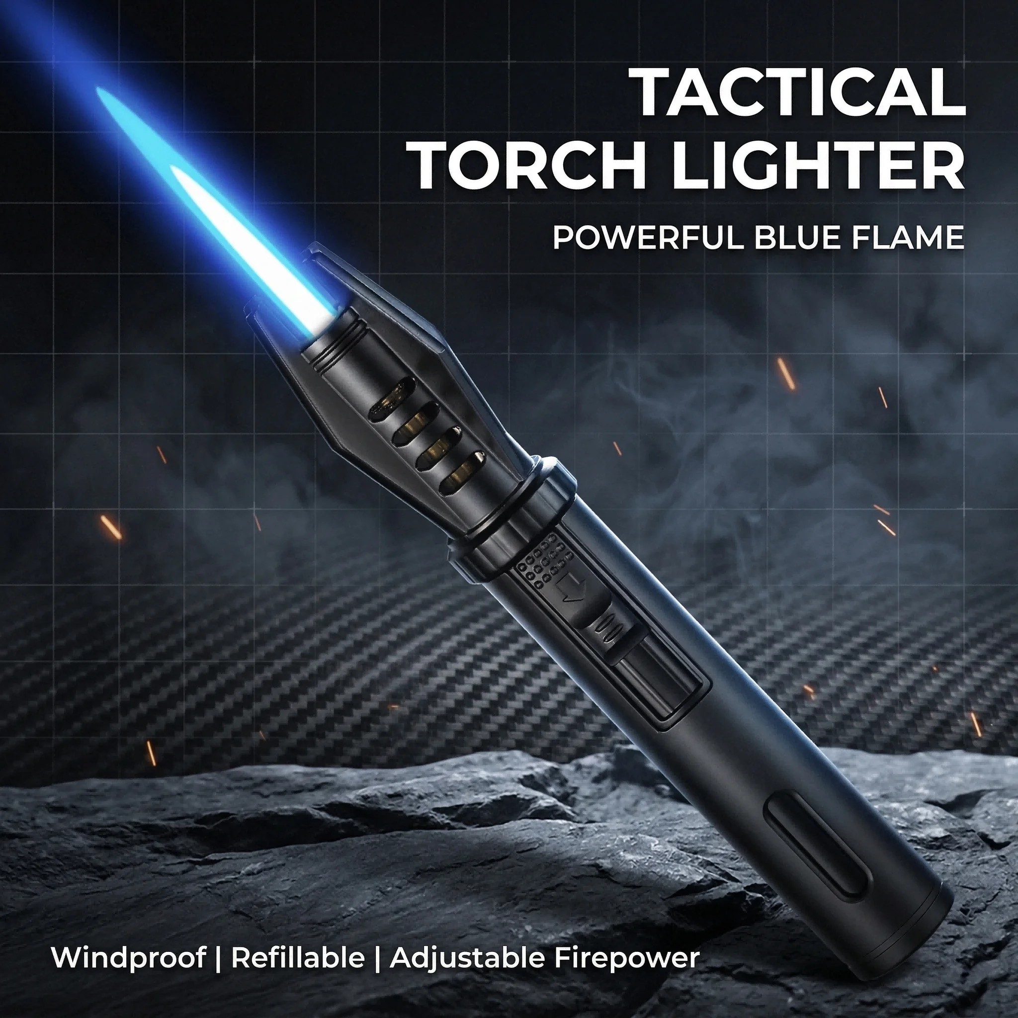 

High-Power Jet Flame Lighter, Windproof Big Blue Flame, Adjustable Firepower Refillable Butane Lighter for Outdoor Camping