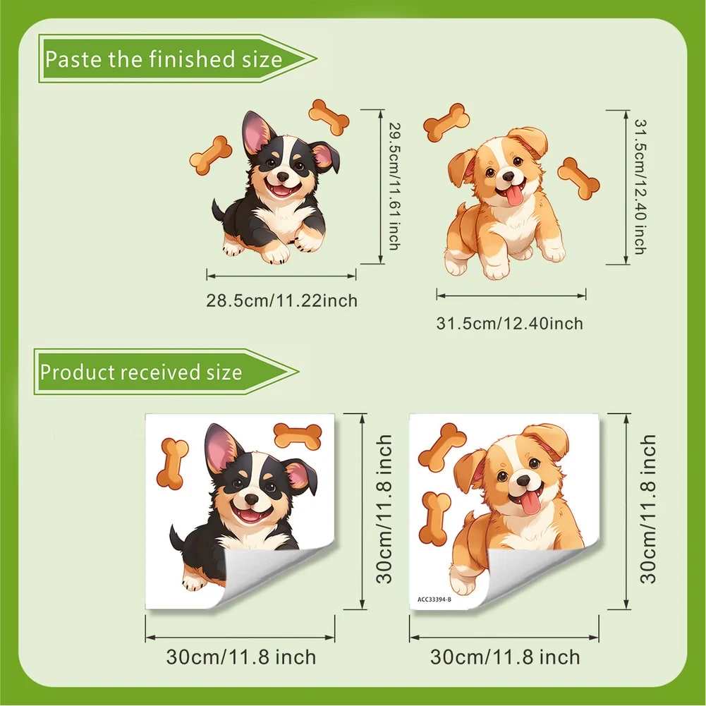 Two 30x30cm Dog Bone PVC Wall Stickers for Bathroom Decor Brown Waterproof Vinyl Decal for Tile Glass and Metal Surfaces
