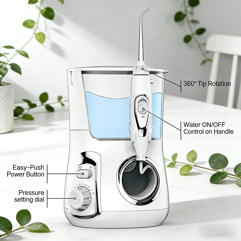 

Электрический ирригатор для полости рта для взрослых, 800 мл, 10 режимов, 5 насадок, настольный, для чистки зубов и профилактики кариеса