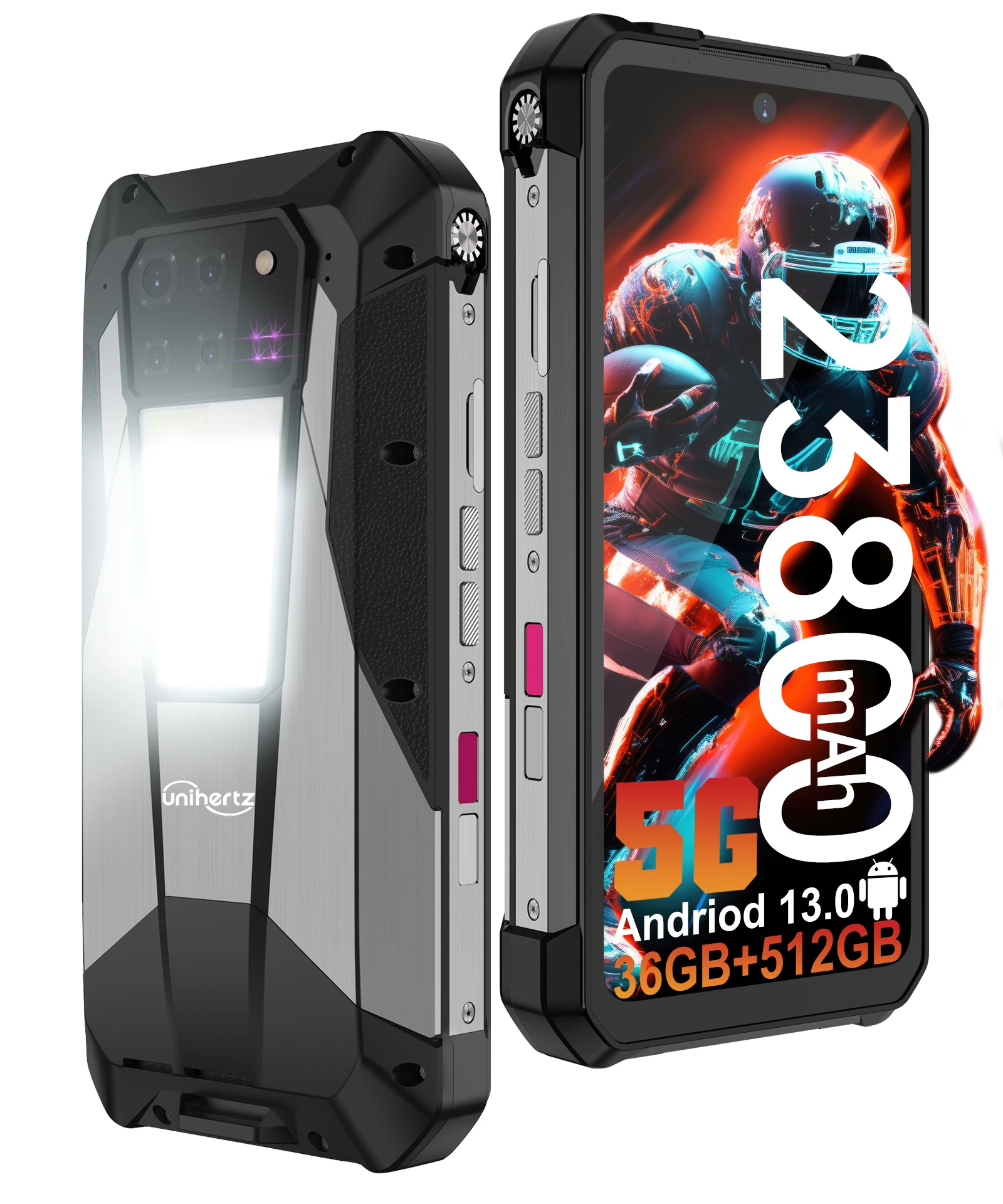 Unihertz от 8849Tank 3 Pro Прочный телефон Android 14 с проектором 100 люмен 5G 36 ГБ 512 ГБ 23800 мАч Аккумулятор WIFI 6 IP68/IP69K
