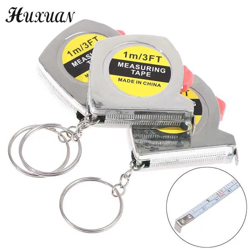 1pc 3.5 CM* 3.5 CM*1 CM Retractable Stainless Steel Pocket Measuring Ruler Tape Measure Keychain