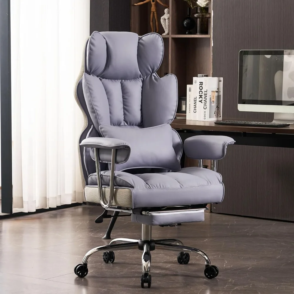 Large tall purple office chair 400 pounds, high back office chair for heavier people, executive office chair with footstool