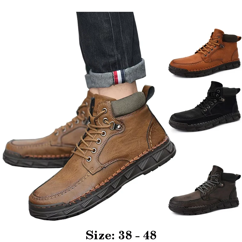 

High quality high tops ankle length leather shoes for men lace up new 2025 autumn winter hiking outdoor casual shoe khaki grey