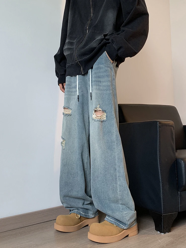 アメリカンスレ ヴィンテージ ルーズレッグ メンズジーンズ 夏 トレンドブランド INS ハイストリート クール ワイドレッグ ナイフパンツ ホールデザイン