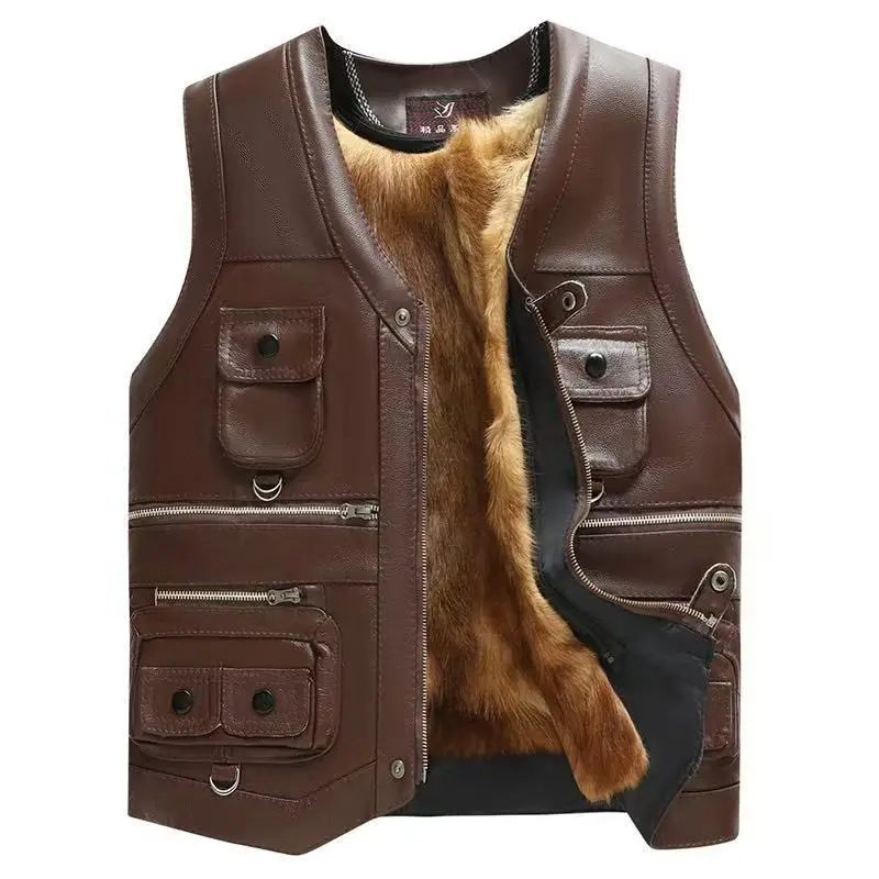 Men's Winter Wool Lining Coat Cotton Coat Vest Padded Vest Pocket Zipper Thicken Warm Casual Design Fashion New Niche Versatile