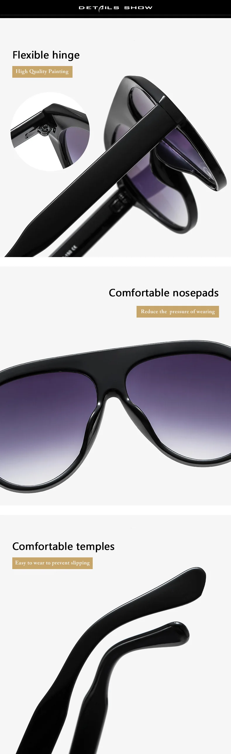 Übergroße Pilot Sonnenbrille Frau Luxus Marke Vintage Ein Stück Sonnenbrille Für Dame Beliebte Großen Rahmen Shades Brillen UV400 – Detail 26