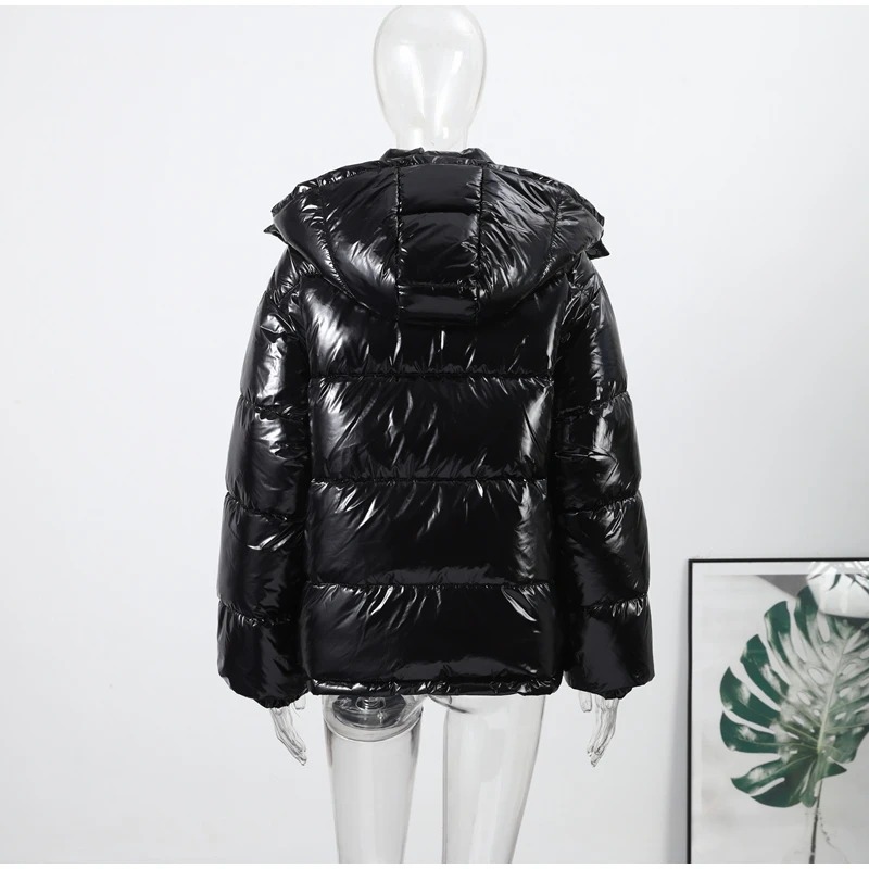 Fashion Glossy Padded Jacket Women's Solid Hooded Long Sleeve Zipper Warm Down Coat 2026 Autumn Winter New Lady Casual Outerwear