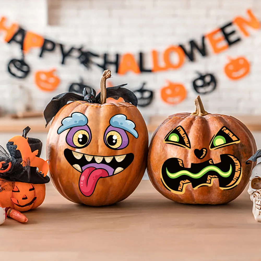 Pumpkin Expression Stickers Halloween Decoration Party Gift Funny Mischievous Diverse Combinations Room Decor Autohesion Sticker