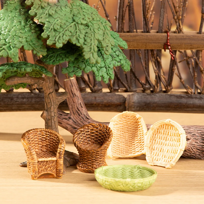 1/12 Dollhouse Miniature Simulation Bamboo Basket Chair Dustpan Model Furniture Accessories For Doll House Decor Kids Toys