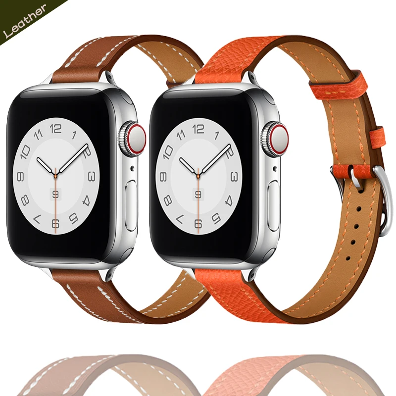 

High quality Slim Leather loop strap for Apple watch band 40mm 44mm 42mm 38mm Bracelet Belt Wristband iWatch Series 3 4 5 6 SE