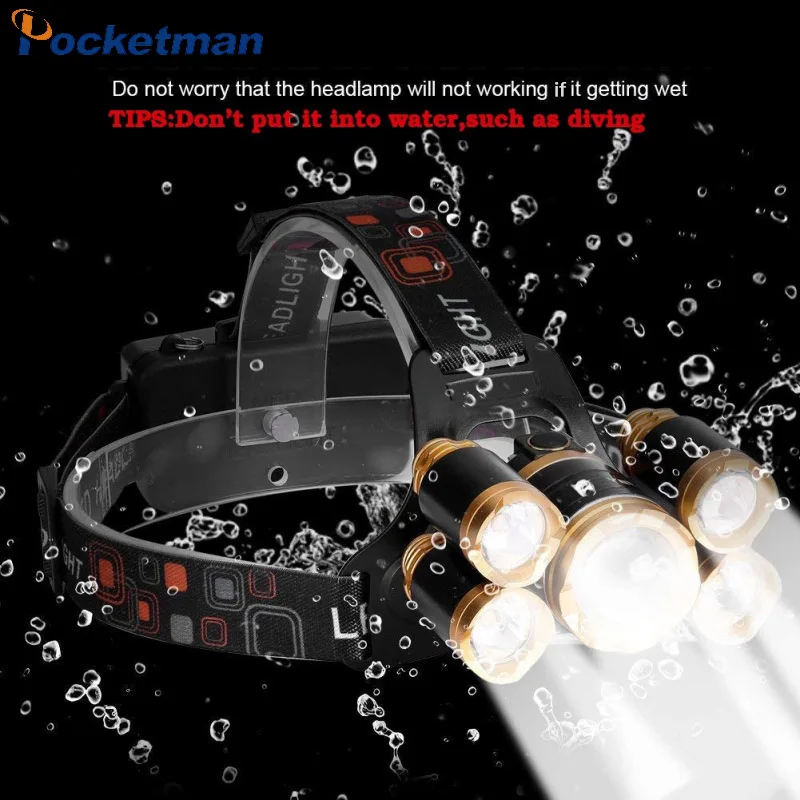 

5 LED Headlamp Zoomable Headlights Powerful 4 Modes Flashlight Lantern Outdoor Camping Light Fishing Torch