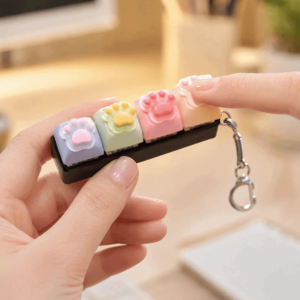 Backpack Pendant Cat's Paw Keyboard Fidget Colorful Design Cat Paw Shape Cat Paw Squishy Keychain 4 Keys Smooth Texture
