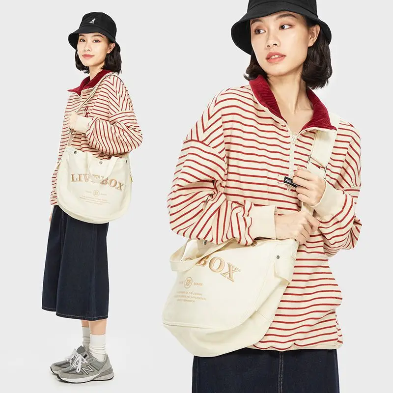 Summer Japanese Canvas Bag Women's One Shoulder Leisure Messenger Bag Students' Commuting Portable Large Capacity Bag