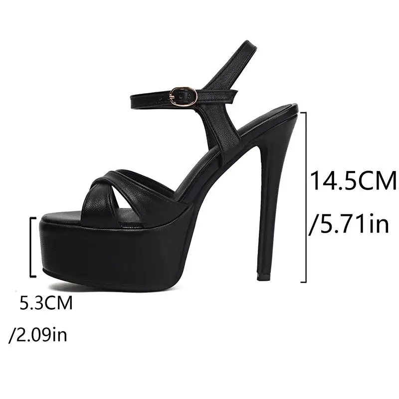 REAVE CAT 2025 Sexy Women Sandals Open Toe Stiletto 14.5cm Platform 5.3cm Buckle Strap Large Size 41 42 43 Party Dating Shoes view 2