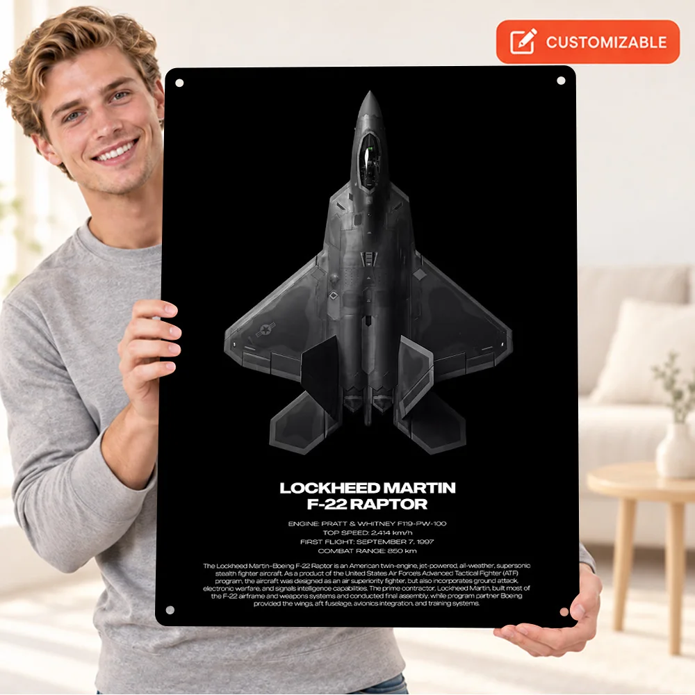 Lockheed Martin F-22 Raptor Printed Poster Customized Aluminum Metal Sign Technical Layout Wall Art For Aviation Club Lounge