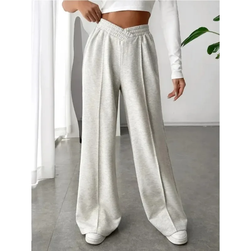 Large Size Summer Women\'s High Waisted Wide Leg Pants Fashionable Versatile Solid Color Wide Leg Pants Casual Sports Pants