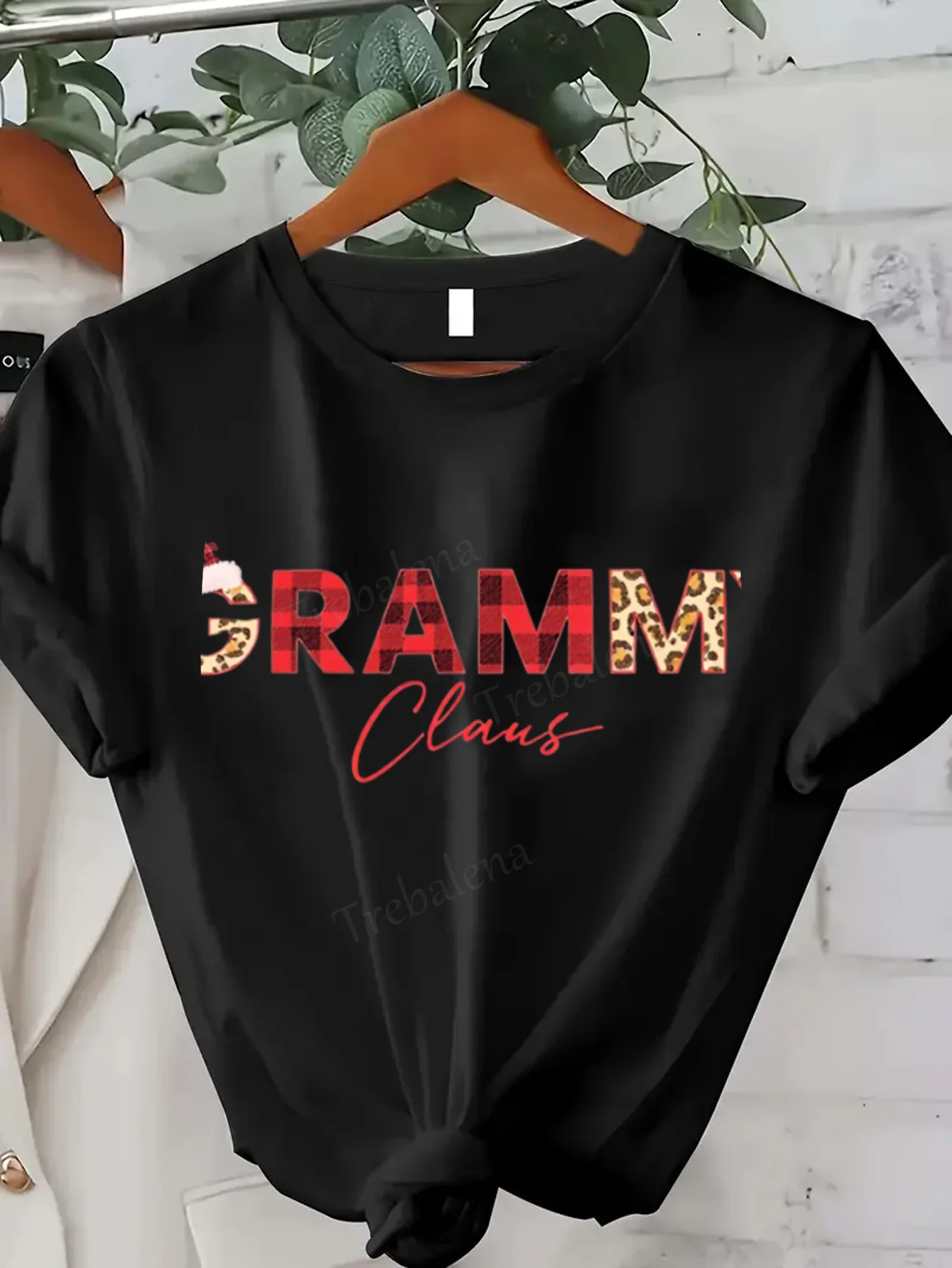 여성 티셔츠 섹시한 크리스마스 '그램 클로스' 레오파드 체크 무늬 티셔츠 여성용