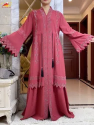 2024 Women Elegant Dresses Dubai Party Outfits Long Sleeve Comfort Fabric Dashiki Muslim  Robe Open African Abaya Clothing