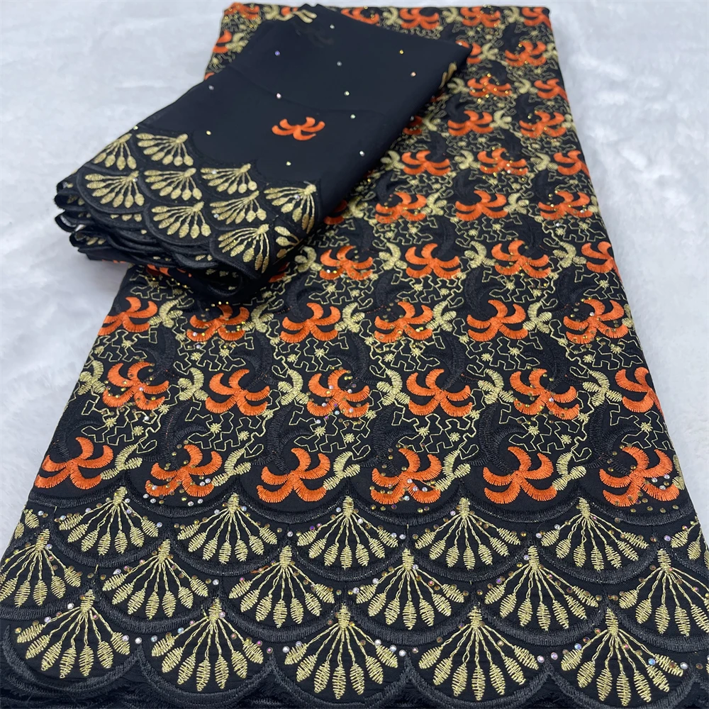 5+2 Yards afrikanischer Spitzenstoff, Baumwoll-Schweizer-Voile-Spitze aus der Schweiz, hochwertiger nigerianischer Schweizer Spitzenstoff für Hochzeitskleider