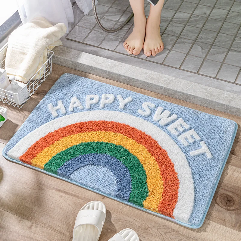 Rainbow Rug Flower Rug Cartoon Bathroom Non-slip Mat Star Planet Carpet Flocking Household Absorbent Floor Mat Bedroom Door Mat