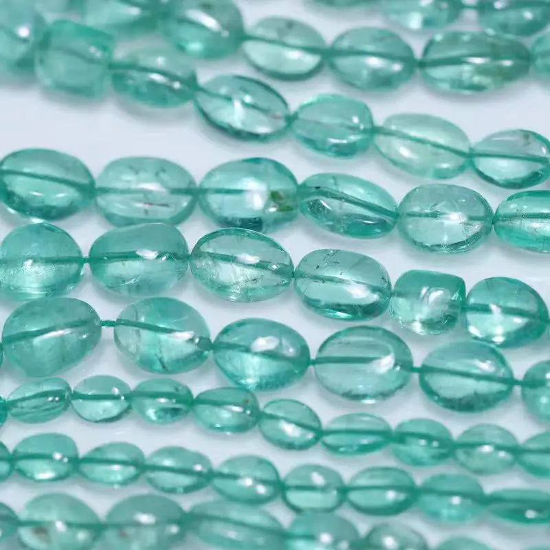 Emerald green flat oval 5-8mm gem loose beads 10cm for DIY jewelry making necklace FPPJ wholesale nature