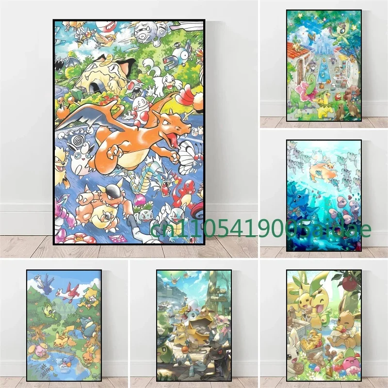 

Classic Anime Pokemon Pikachu Squirtle Canvas Painting Anime Wall Art Prints HD Poster Picture Print Home Living Room Decor Gift