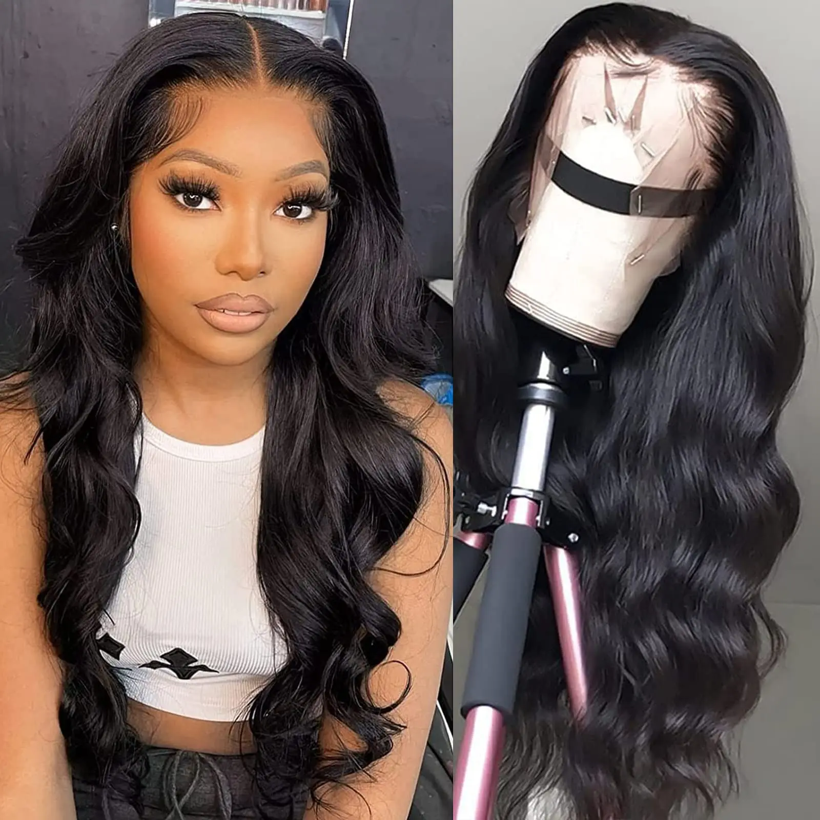 

180 Density Transparent 13x4 13x6 Full Frontal 360 Lace Natural Body Wave Human Hair Pre plucked Wigs 34 36 Inch