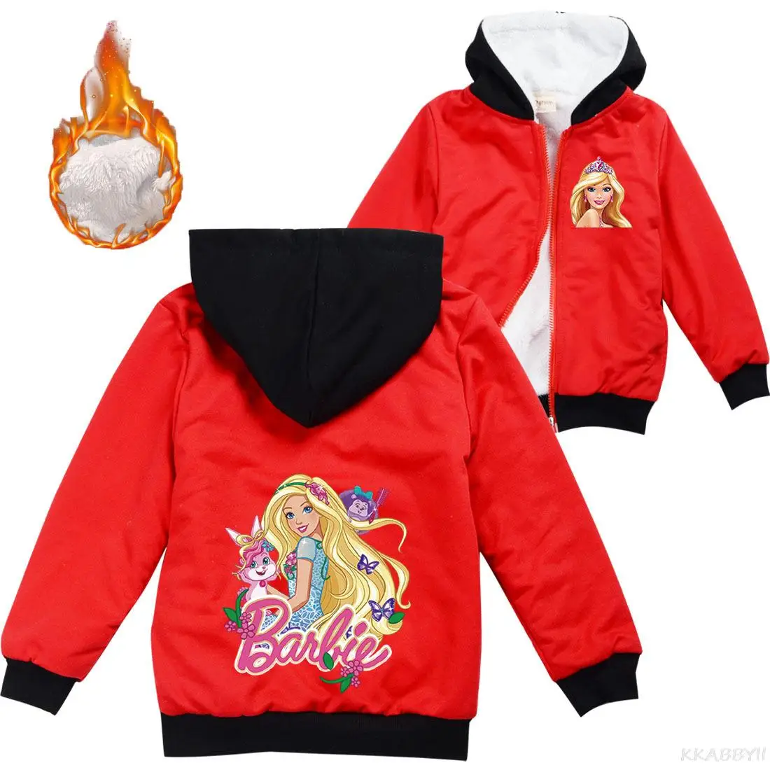 Kids Warm Thick Velvet Hoody Jacket Barbie Clothes Boys Clothes Baby Girls Zipper Jackets Children\'s Coat