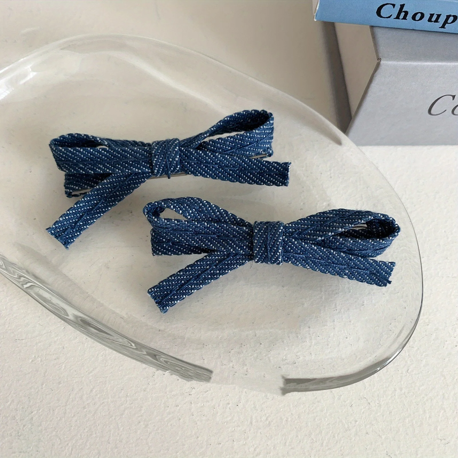 

1pc Fashion Personality Denim Blue Fabric Bow Barrettes a Pair of Hairclips Side Shredded Hair Bangs Clip Duckbill Clip New