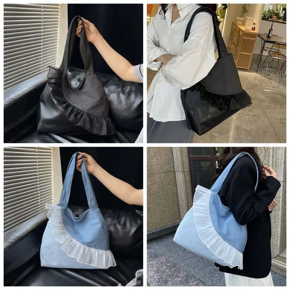 المحمولة الدنيم الأزرق حمل حقيبة الكورية نمط بو التنقل الكتف الحقيبة المغناطيسي زر تنوعا سعة كبيرة حقيبة تحت الإبط