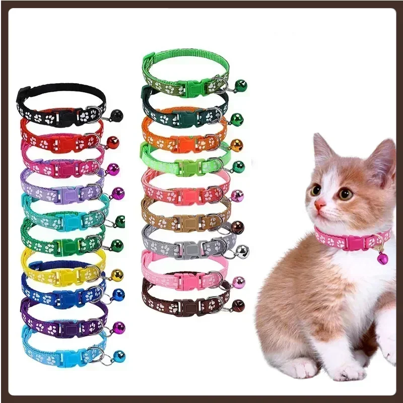 

Pet Collar With Bell Cartoon Footprint Colorful Dog Puppy Kitten Adjustable Safety Ring Necklace Accessories קולר לכלבים קטנים