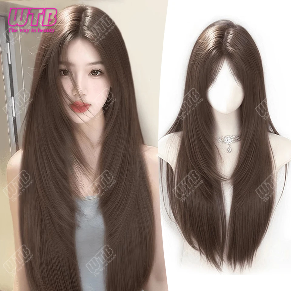 Synthetic Wig Female Long Straight Hair Wig high-level Natural Fashion Long Straight Hair Wig Heat-resistant Hair for Daily Use