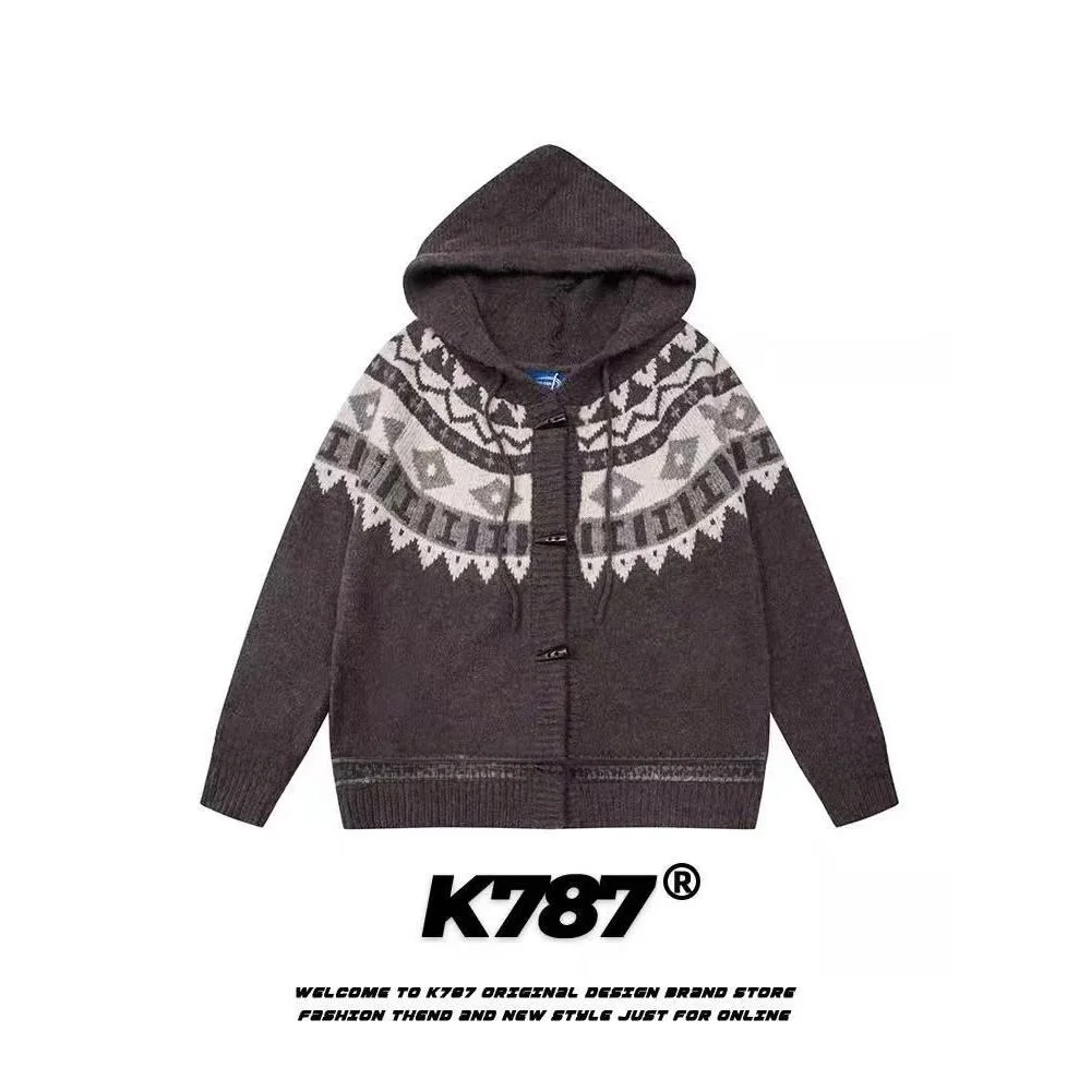 

Lazy Loose Fit American Sle Knitted Sweater Coat with Button for Men Winter New Arrival Couple's Faionable Casual Wear
