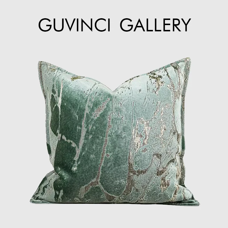 GUVINCI Turquoise Teal Cut Velvet Pillow Covers Lapis Blue And Green Soft And Elegant Luxury Cushion Case For Sofa Couch Bedroom